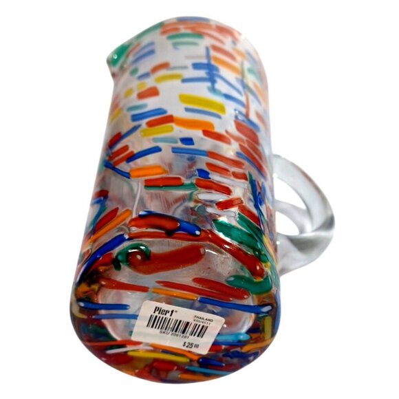 Pier 1 One Rainbow Confetti Art Glass Fused Glass Pitcher 48 oz. Gorgeous!! - Picture 7 of 9